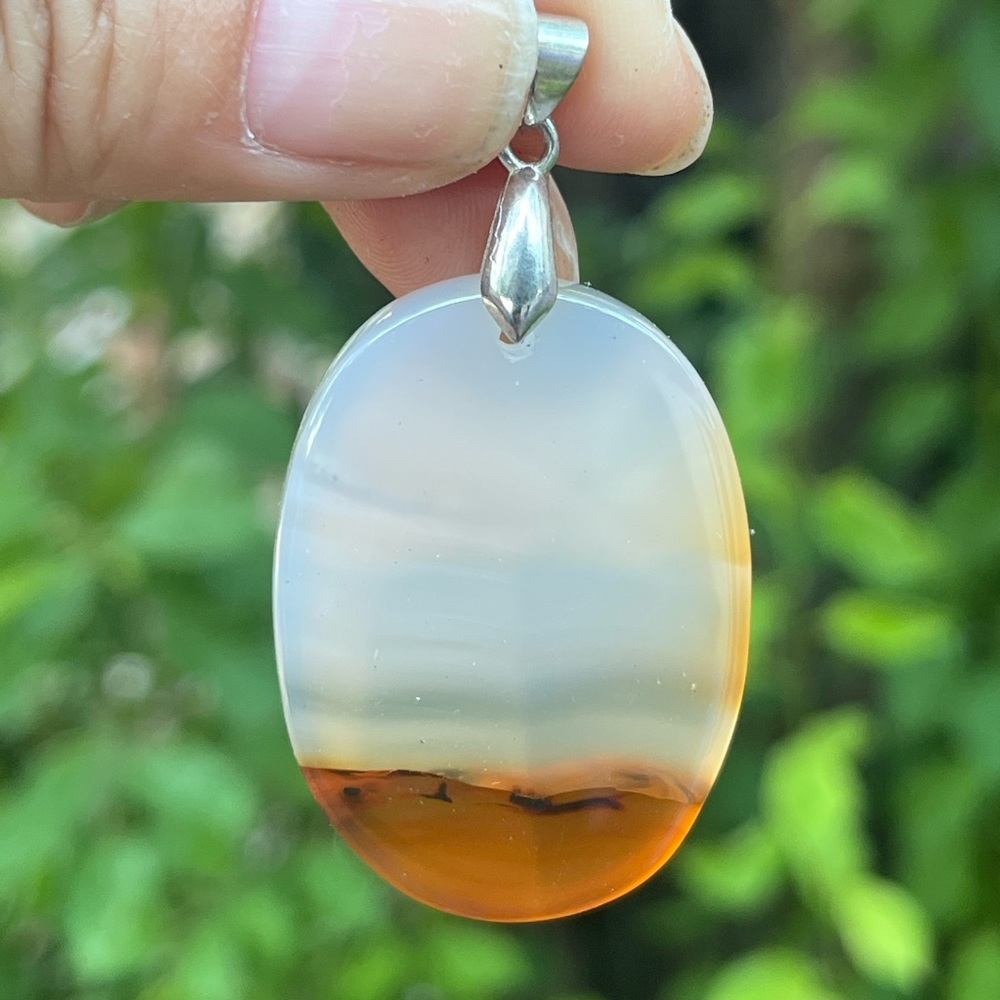 Silver plated scenery agate pendant 1275